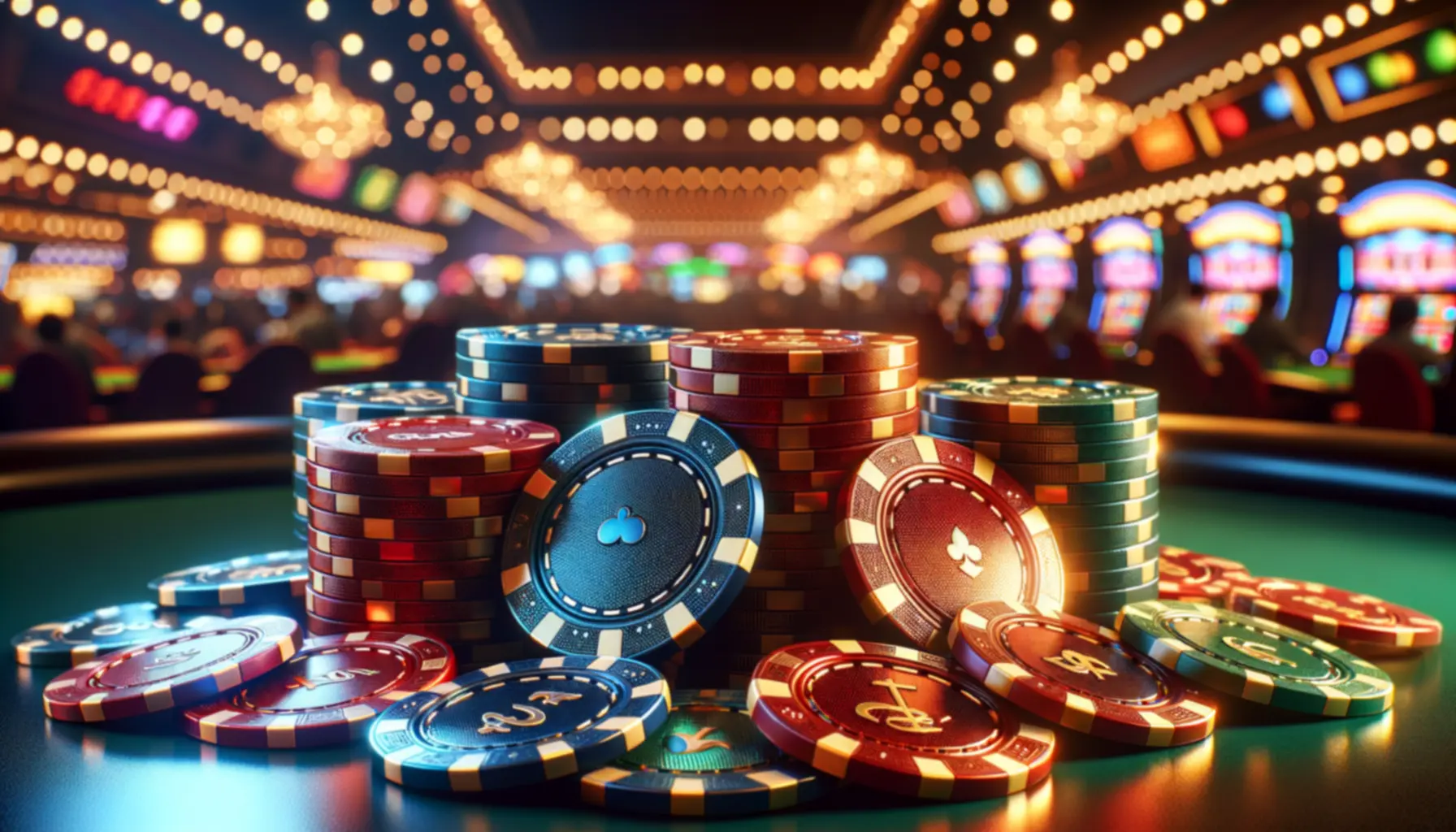 Casino tokens and playing cards, colourful illustration